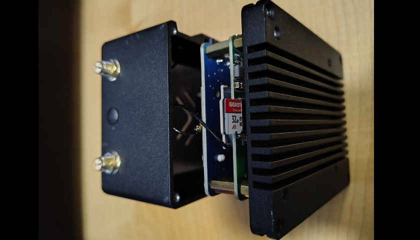 Installer MicroSD card inserted into the Nebra, terminals toward the board