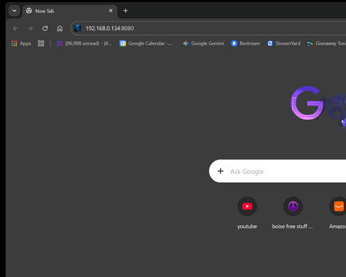 Browser with the device IP address and port 8080 typed in to open the PiLoader OS dashboard